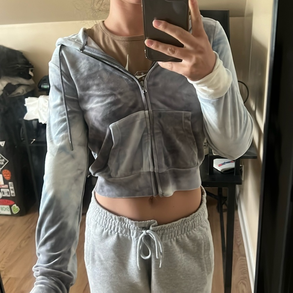 Size S Super Soft Tie Die Suede Cropped Zip-up Hoodie